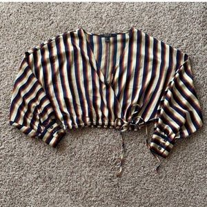Forever 21 Satin Like Gold Striped Blouse